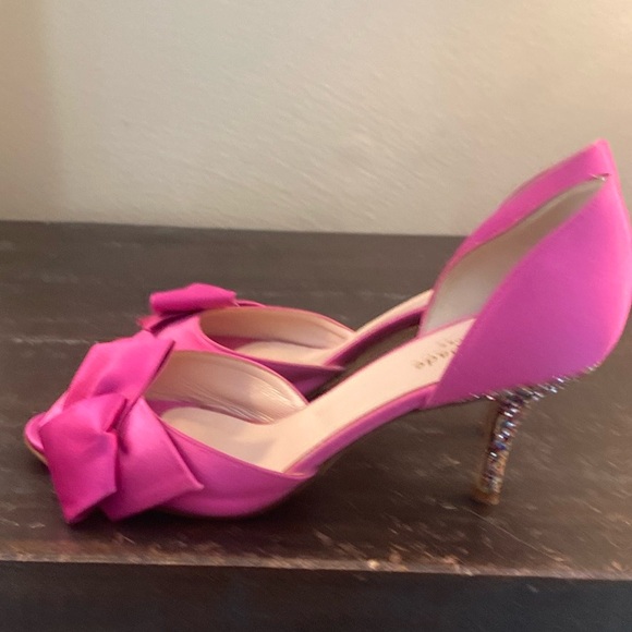 Women's Kate Spade New York Hot Pink Peep Toe Pumps With Glitter Heel Size 7.5 - Picture 5 of 15